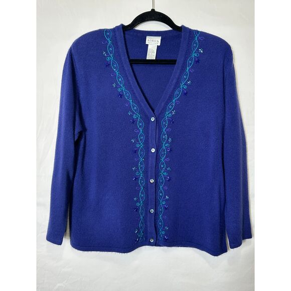 Koret Petites Sweaters - Koret Petites Women's Grannycore Embroidered & Beaded Button Up Cardigan Size LP